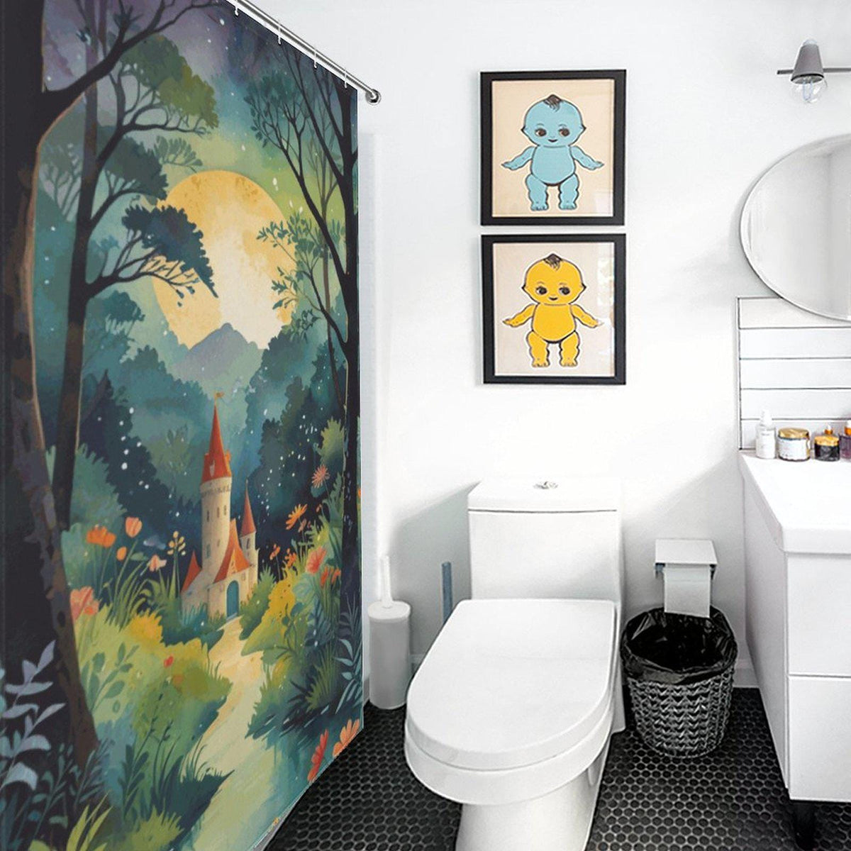 Enchanted Fairytale Castle Shower Curtain: Whimsical Cottagecore Bathroom Decor