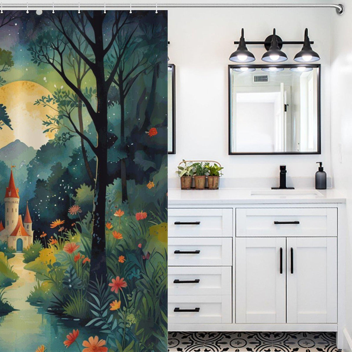 Enchanted Fairytale Castle Shower Curtain: Whimsical Cottagecore Bathroom Decor