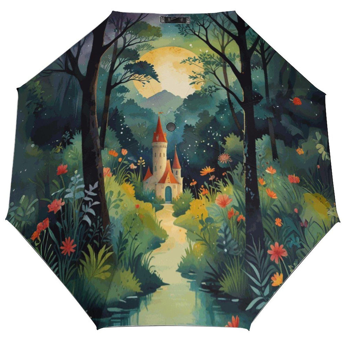 Birthday Umbrella Fantasy Lover Back to School Gift for Girl Fairytale Castle Auto Umbrella Mythical Landscape Unique Custom Rain Accessory