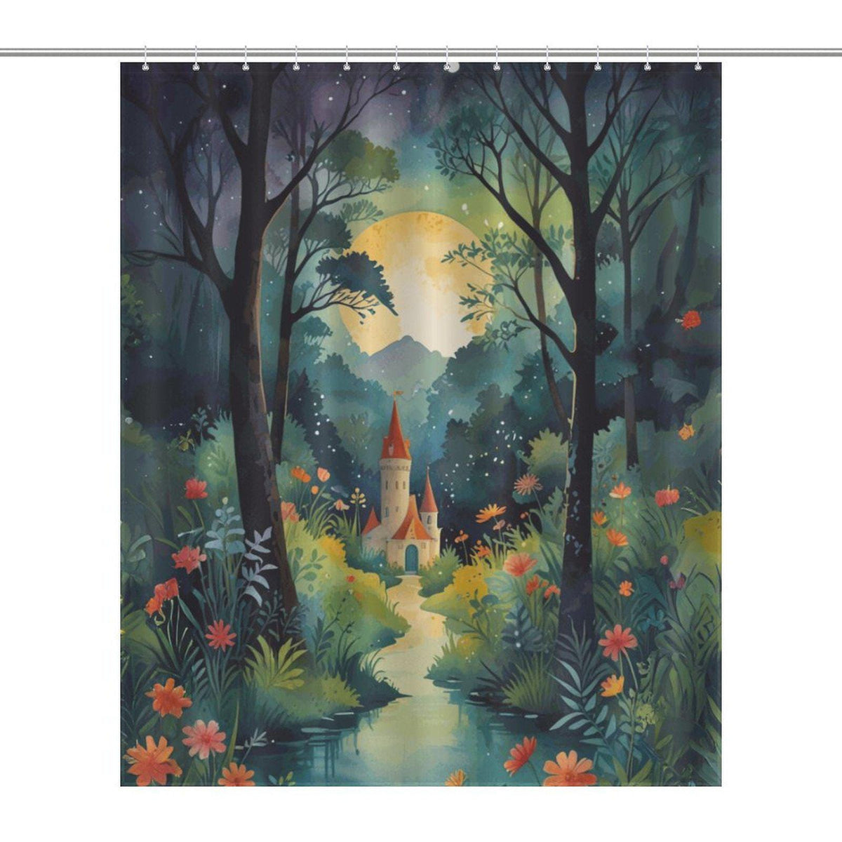 Enchanted Fairytale Castle Shower Curtain: Whimsical Cottagecore Bathroom Decor