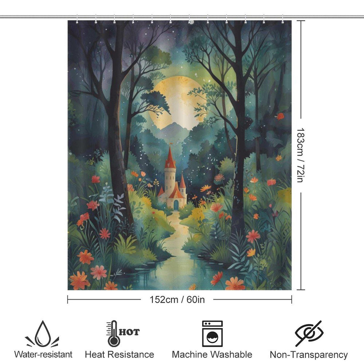 Enchanted Fairytale Castle Shower Curtain: Whimsical Cottagecore Bathroom Decor