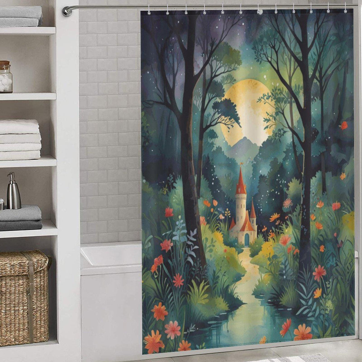 Enchanted Fairytale Castle Shower Curtain: Whimsical Cottagecore Bathroom Decor