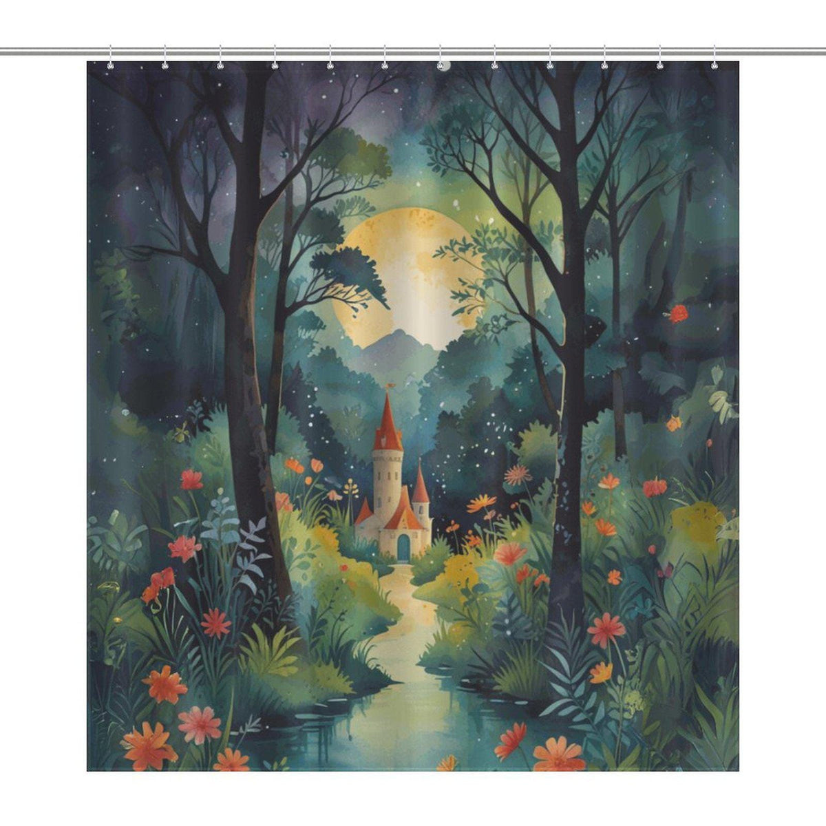 Enchanted Fairytale Castle Shower Curtain: Whimsical Cottagecore Bathroom Decor