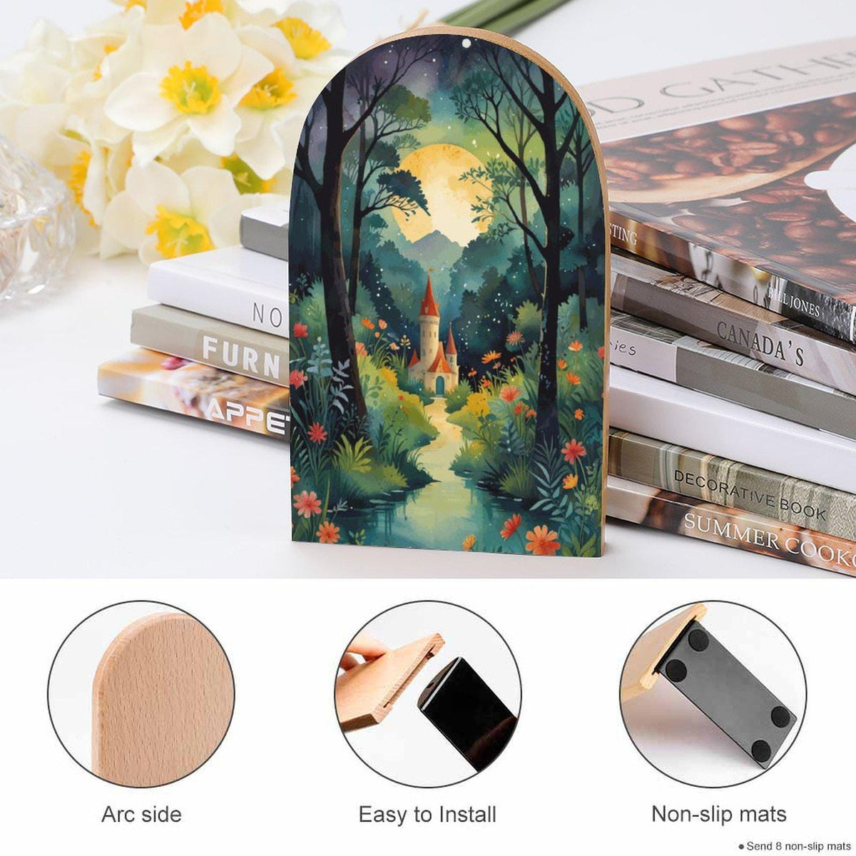 Fairytale Castle Wood Bookends: Whimsical Reading Nook Decor