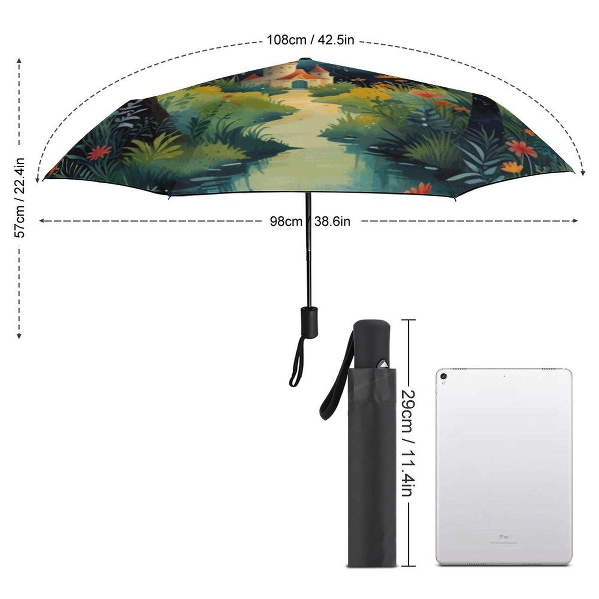 Birthday Umbrella Fantasy Lover Back to School Gift for Girl Fairytale Castle Auto Umbrella Mythical Landscape Unique Custom Rain Accessory