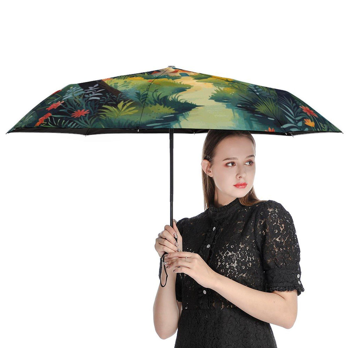 Birthday Umbrella Fantasy Lover Back to School Gift for Girl Fairytale Castle Auto Umbrella Mythical Landscape Unique Custom Rain Accessory