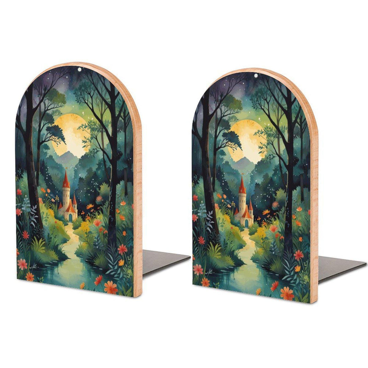 Fairytale Castle Wood Bookends: Whimsical Reading Nook Decor