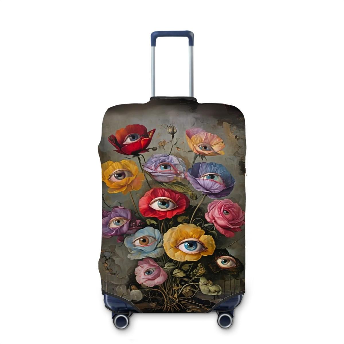 Flower Eyes Luggage Cover: Surreal Vintage Floral Suitcase Wrap
