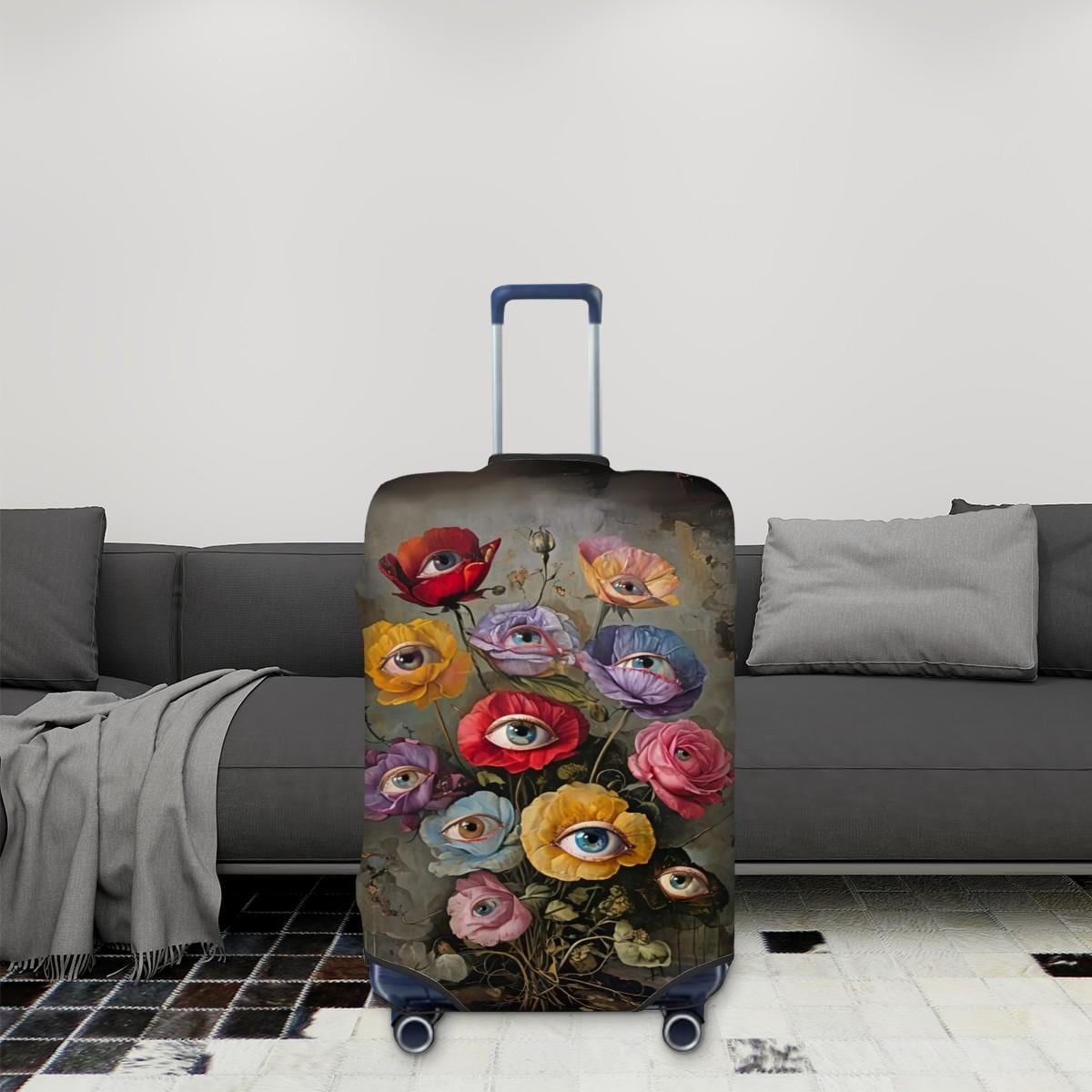 Flower Eyes Luggage Cover: Surreal Vintage Floral Suitcase Wrap
