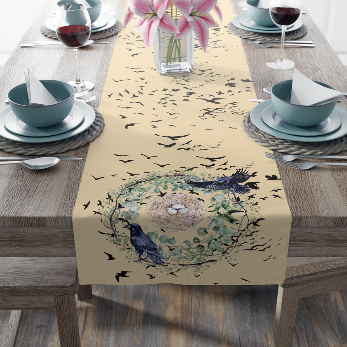 Great Fall Host Gift! Murder of Crows Table Runner for Fall Festival Witchy Decor Crows Nest Light Academia Gothic Holiday Gift Idea for Mom