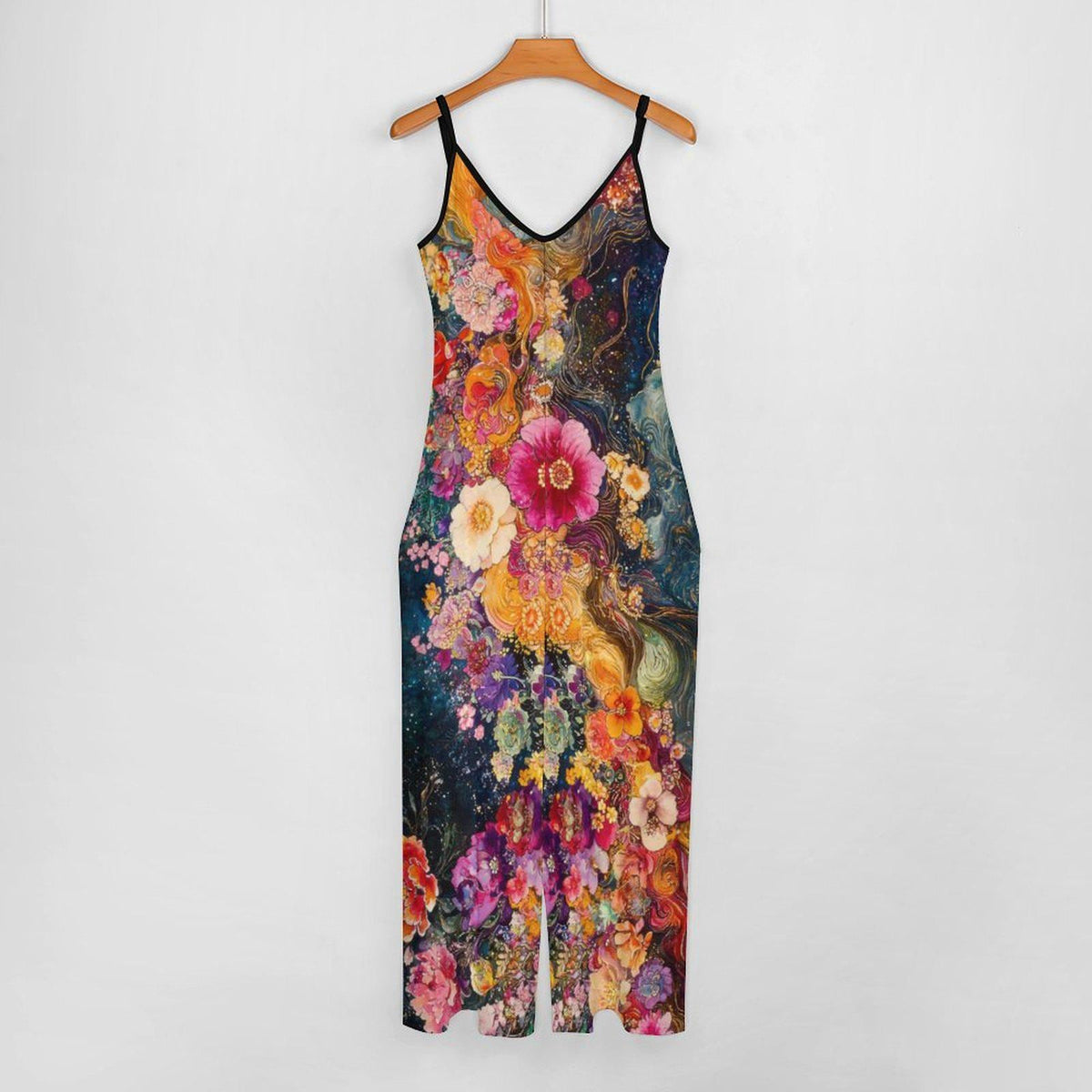 Boho Clothing Festival Outfit Hippy Jumpsuit Beach Cover Up Lounge Wear Floral Cape Set Boho Flower Splash Suspender Summer Festival Attire