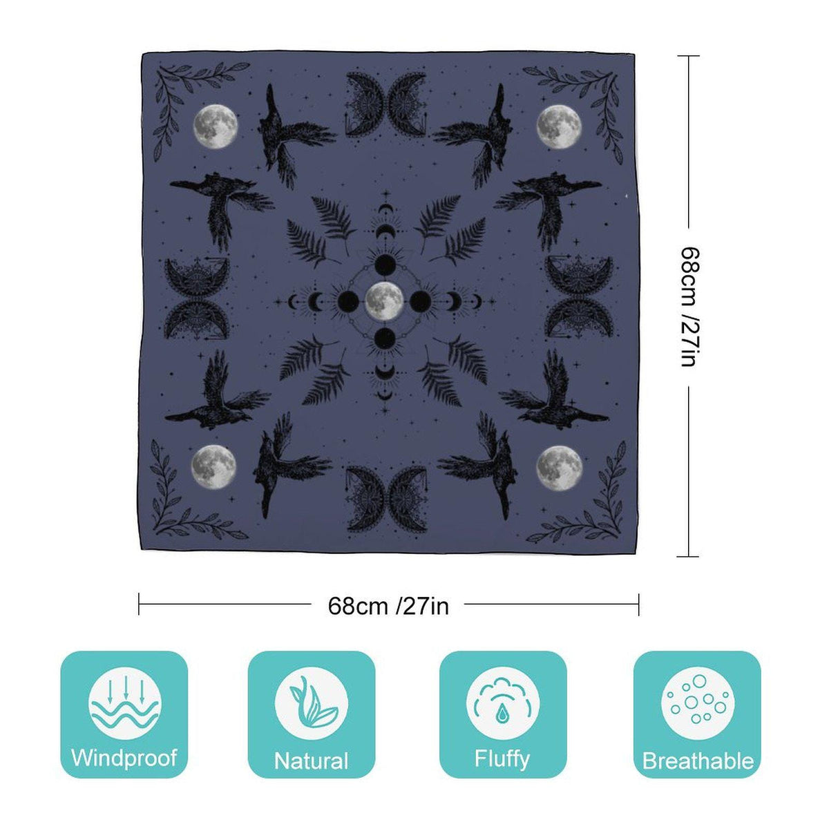 Magical Witch Square Gift for Mom Mystical Head Scarf for Gothic Halloween Party Celestial Crows Goth Black Bandana for Festive Holiday