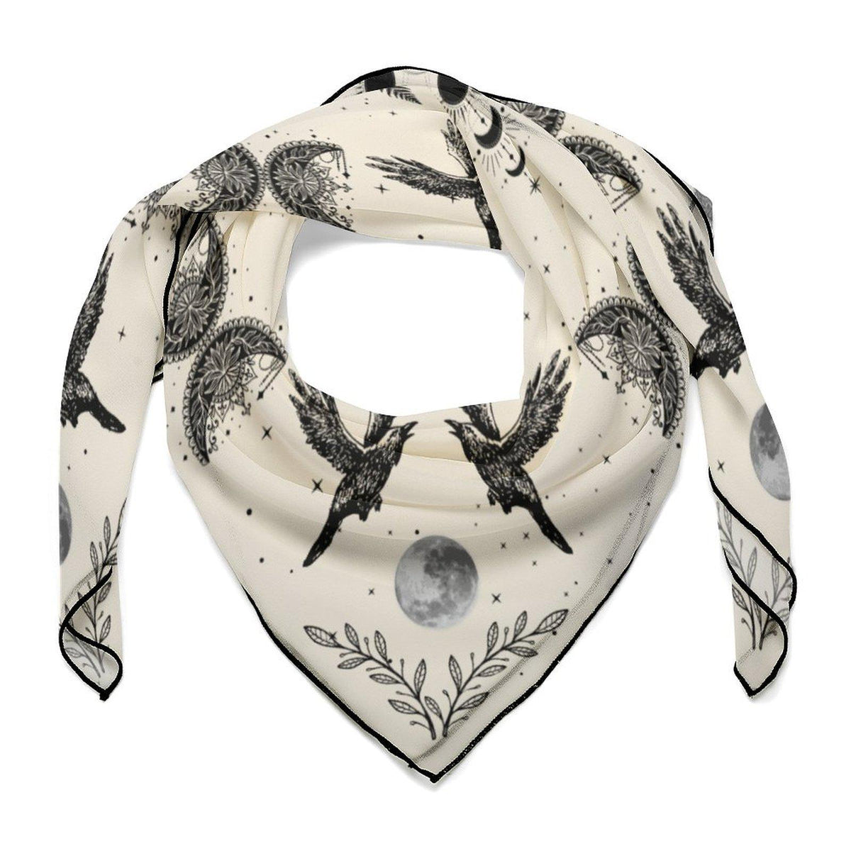 Magical Witch Square Gift for Mom Mystical Head Scarf for Gothic Halloween Party Celestial Crows Goth Black Bandana for Festive Holiday