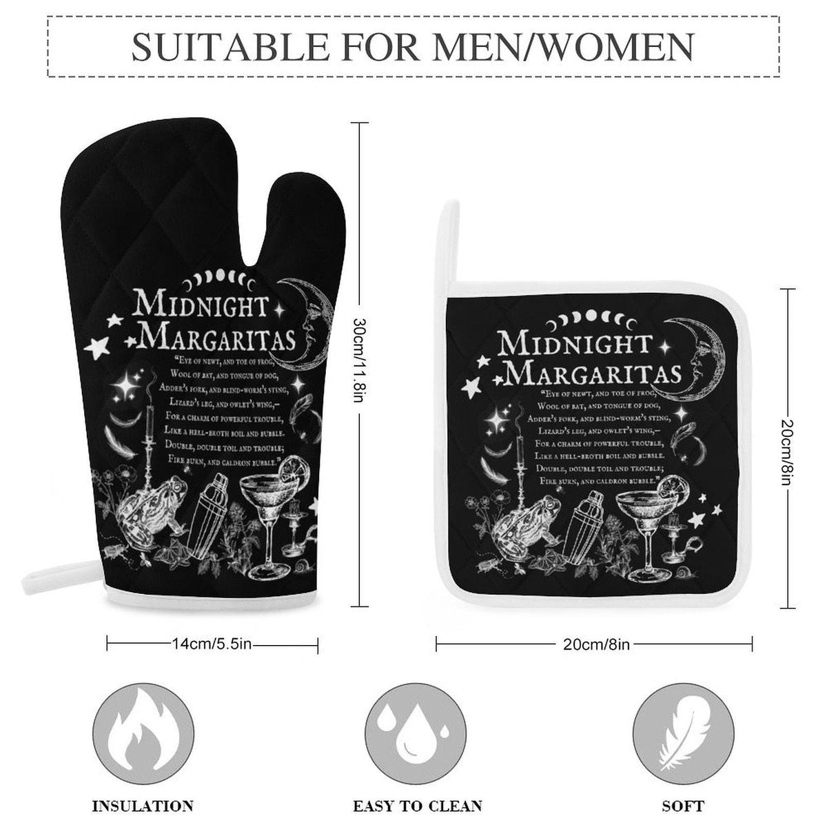 Midnight Margaritas Wiccan Kitchen Decor Dark Chef Accessory Witchcore Kitchen Pot Holder Witch Gift for Mom Kitchen Witch Gift Oven Mitt