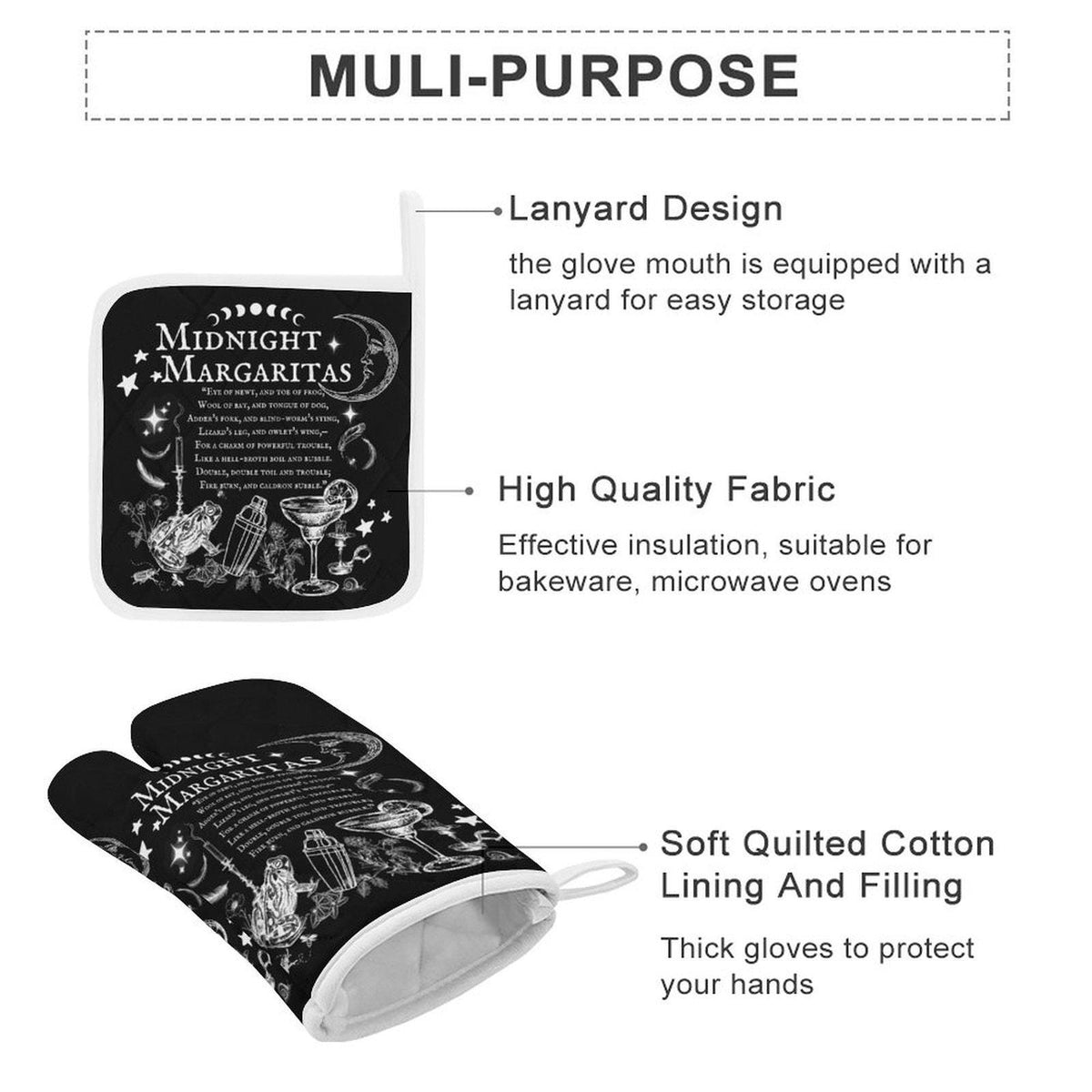 Midnight Margaritas Wiccan Kitchen Decor Dark Chef Accessory Witchcore Kitchen Pot Holder Witch Gift for Mom Kitchen Witch Gift Oven Mitt