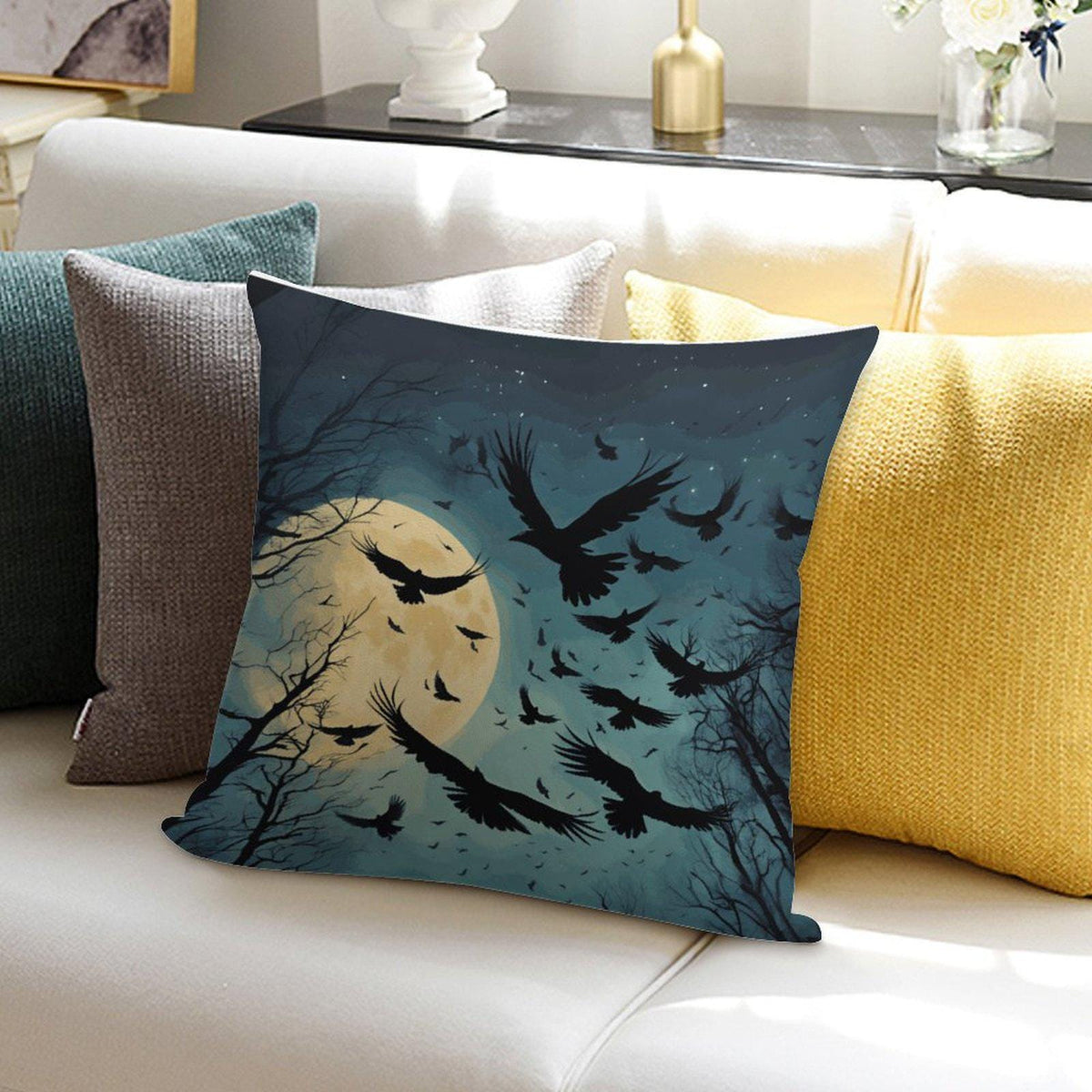 Gothic Bedding Dark Academia Gift Idea Holiday Full Moon Crow Throw Pillowcase Gothic Ultra-soft Goblincore Witchcore Custom Raven Pillow