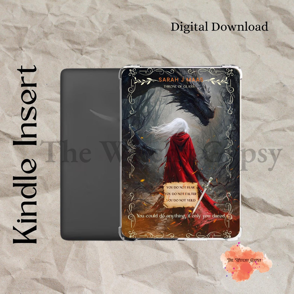 Throne of Glass Kindle Insert: Manon Blackbeak and Dragon Fantasy Art (Digital Download)