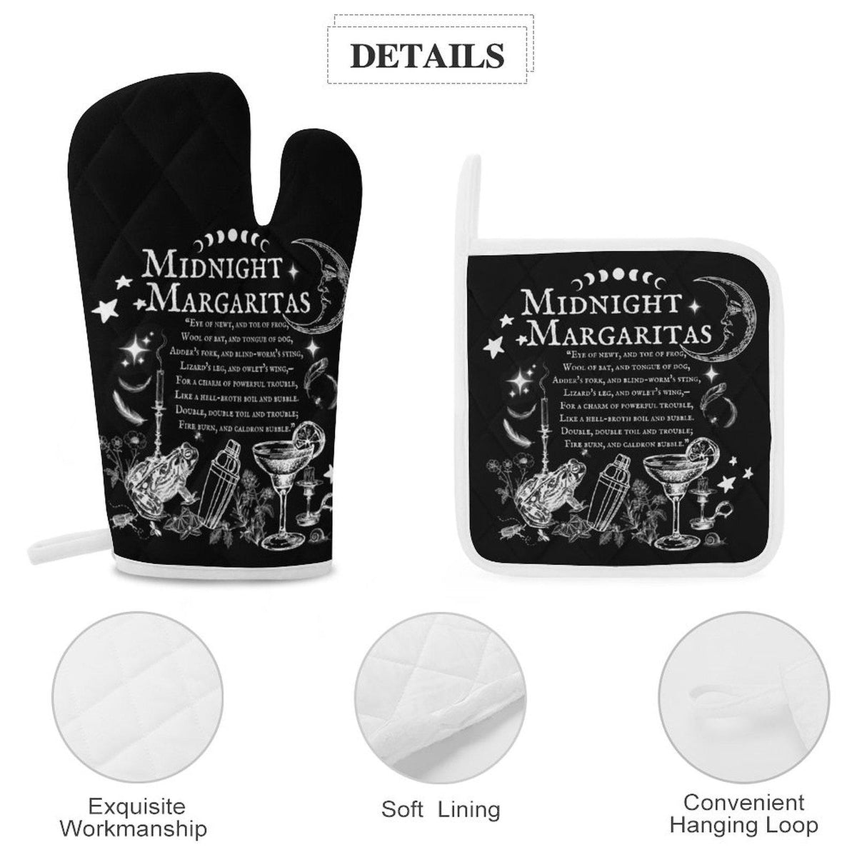 Midnight Margaritas Wiccan Kitchen Decor Dark Chef Accessory Witchcore Kitchen Pot Holder Witch Gift for Mom Kitchen Witch Gift Oven Mitt