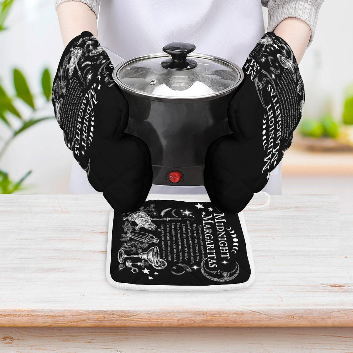 Midnight Margaritas Wiccan Kitchen Decor Dark Chef Accessory Witchcore Kitchen Pot Holder Witch Gift for Mom Kitchen Witch Gift Oven Mitt