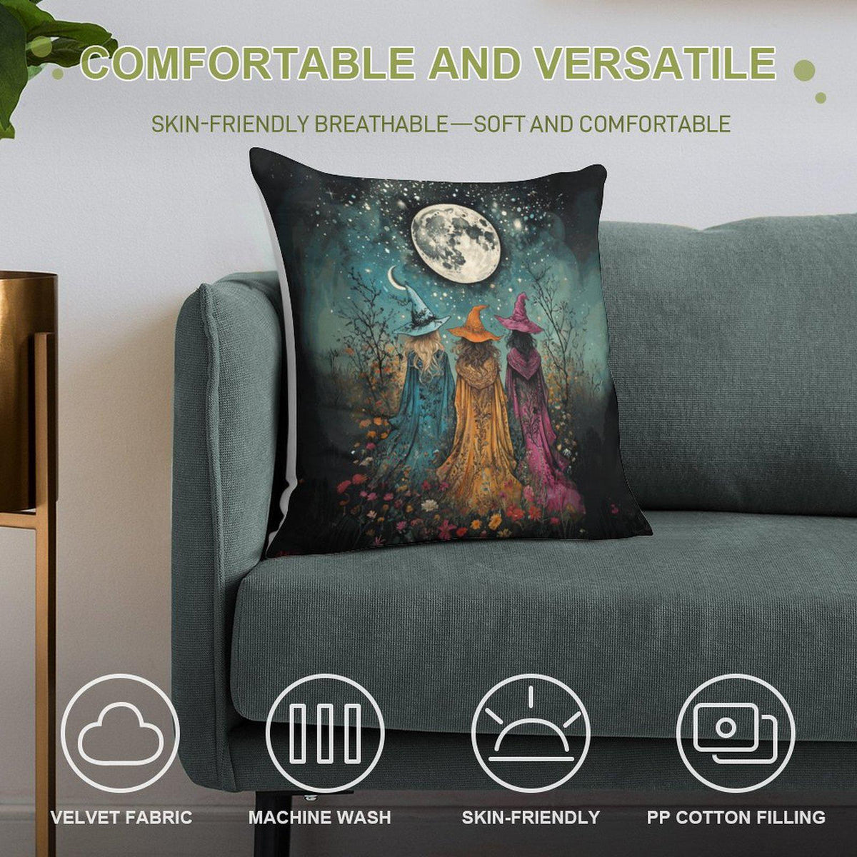 Fall Host Gift Idea Whimsigoth Decor for the Season Witches Velvet Pillowcase Witchcore Decor dark academia witchy vibes halloween Throw