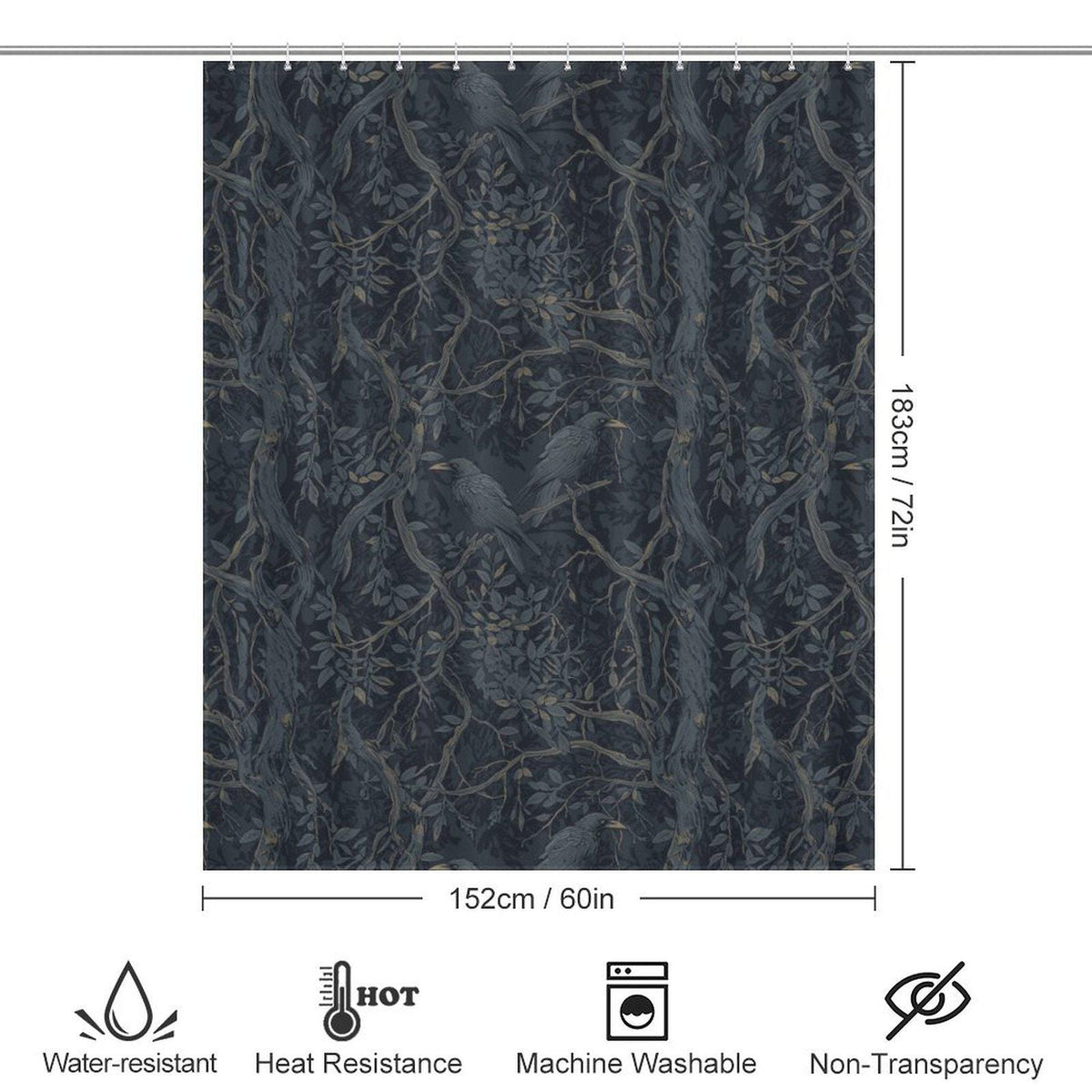 William Morris Inspired Shower Curtain Edgar Allan Poe Gothic Bathroom Decor Goth Bathroom Whimsigoth Decor Moody Shower Bathroom Decor