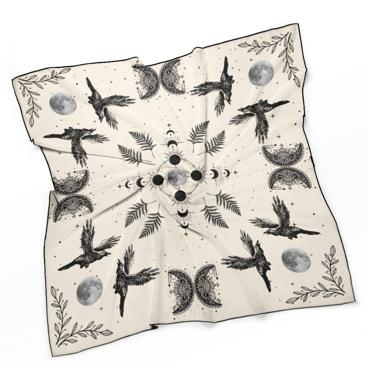 Magical Witch Square Gift for Mom Mystical Head Scarf for Gothic Halloween Party Celestial Crows Goth Black Bandana for Festive Holiday
