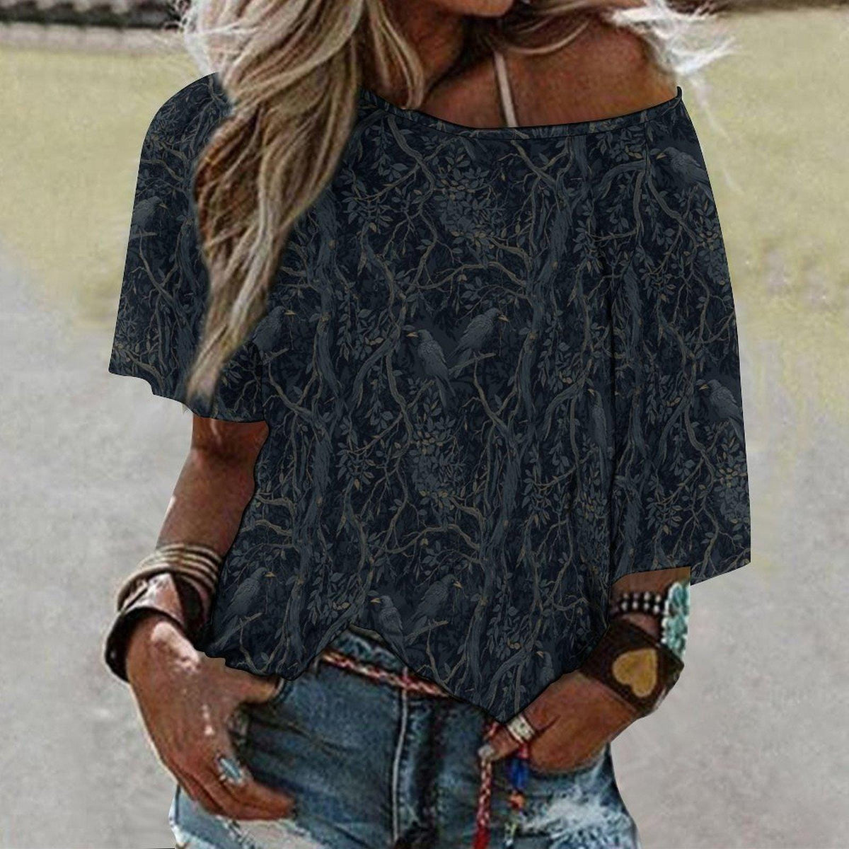 Dead Poets Society Whimsigoth Alt clothing Dark Academia Lightweight Tee William Morris Inspired Crow Design Long Sleeve Spooky Shirt Dress