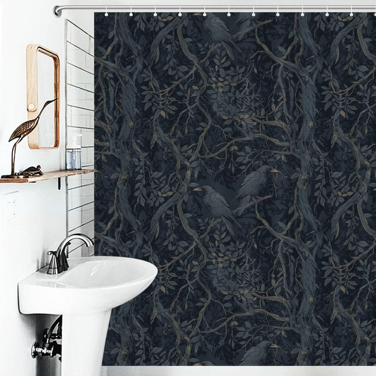 William Morris Inspired Shower Curtain Edgar Allan Poe Gothic Bathroom Decor Goth Bathroom Whimsigoth Decor Moody Shower Bathroom Decor