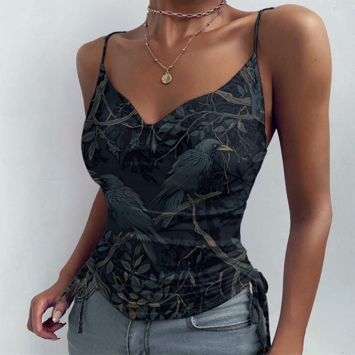 Gothic Clothing William Morris Inspired Crow Pleated Skirt Edgar Allan Poe Dark Academia Mesh Goth Clothes Long Skirt Camisole Lingerie