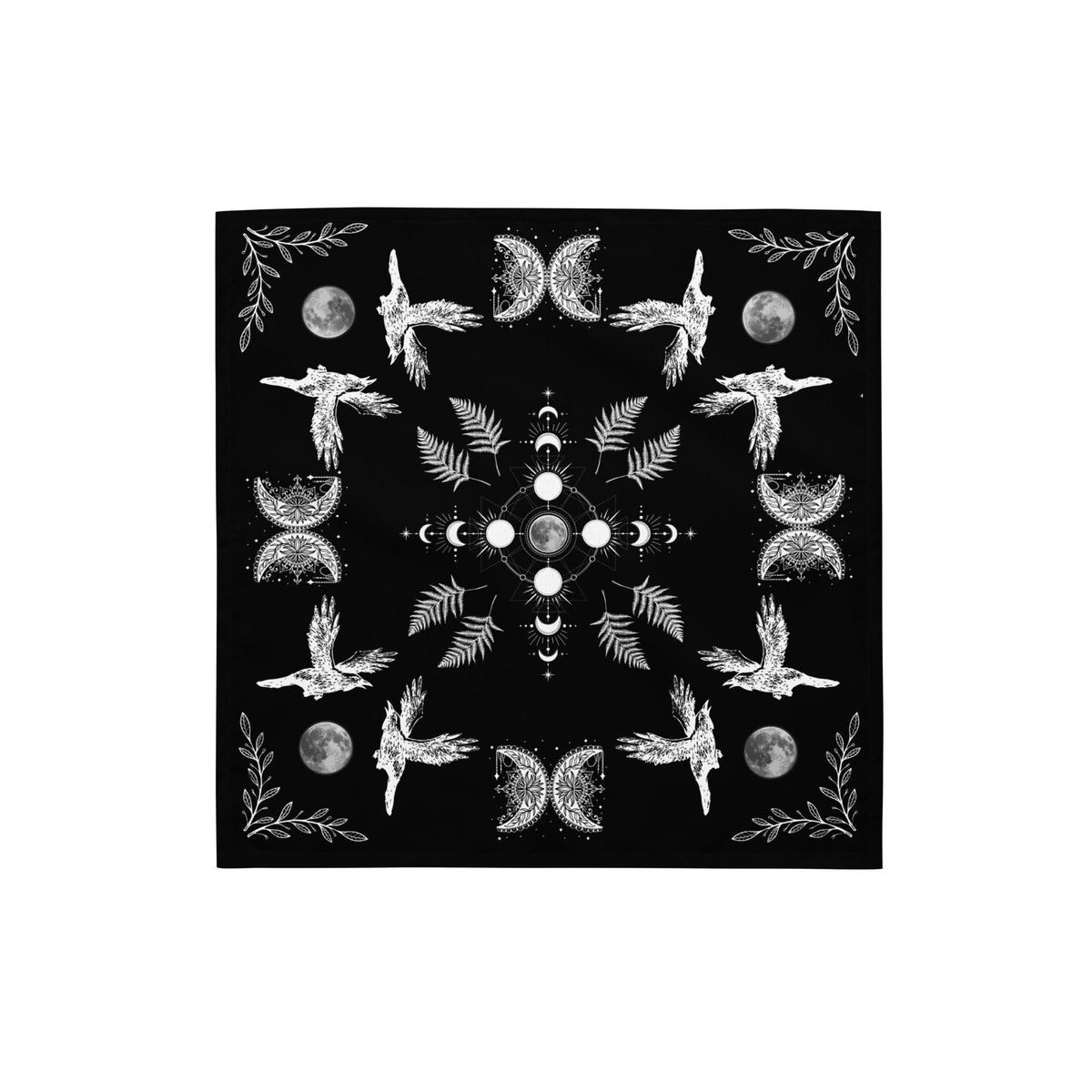 Moonphase Raven Bandana: Gothic Head Scarf, Witchy Neck Warmer