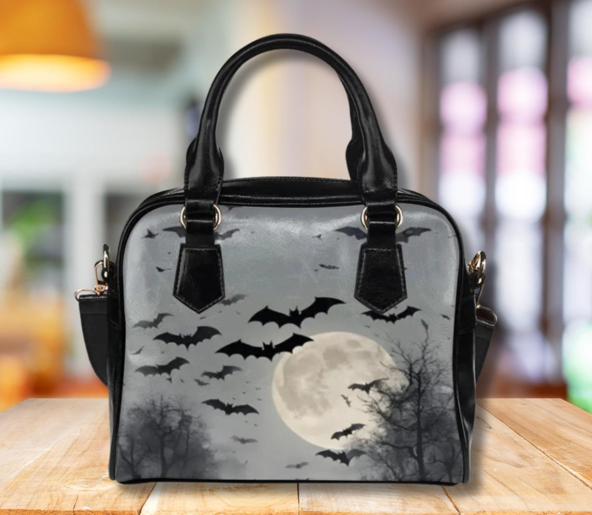 Gothic Bat Lock Bag: Full Moon Gothcore Barrel Bag
