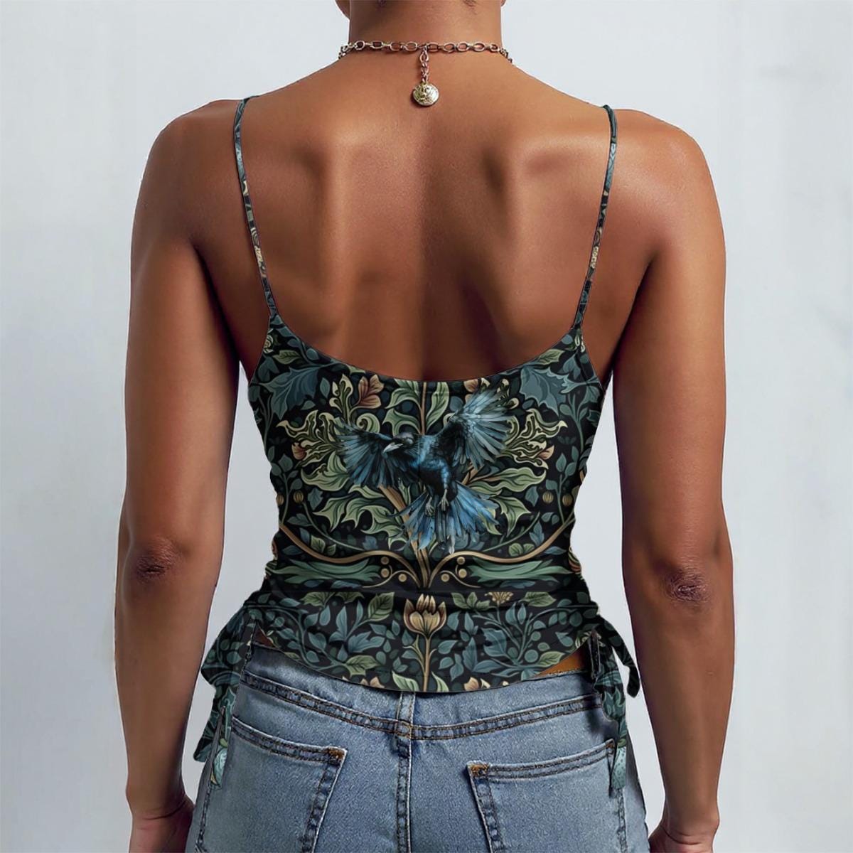 Witch Gift Fall Fashion Grunge Clothing Dark Academia Crow or Owl Drawstring Camisole William Morris Inspired Autumn Raven Gothic Lingerie