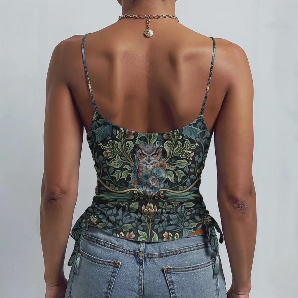 Witch Gift Fall Fashion Grunge Clothing Dark Academia Crow or Owl Drawstring Camisole William Morris Inspired Autumn Raven Gothic Lingerie