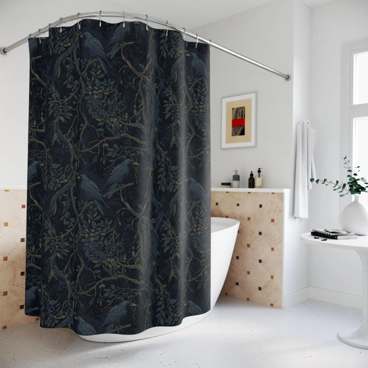 William Morris Inspired Shower Curtain Edgar Allan Poe Gothic Bathroom Decor Goth Bathroom Whimsigoth Decor Moody Shower Bathroom Decor