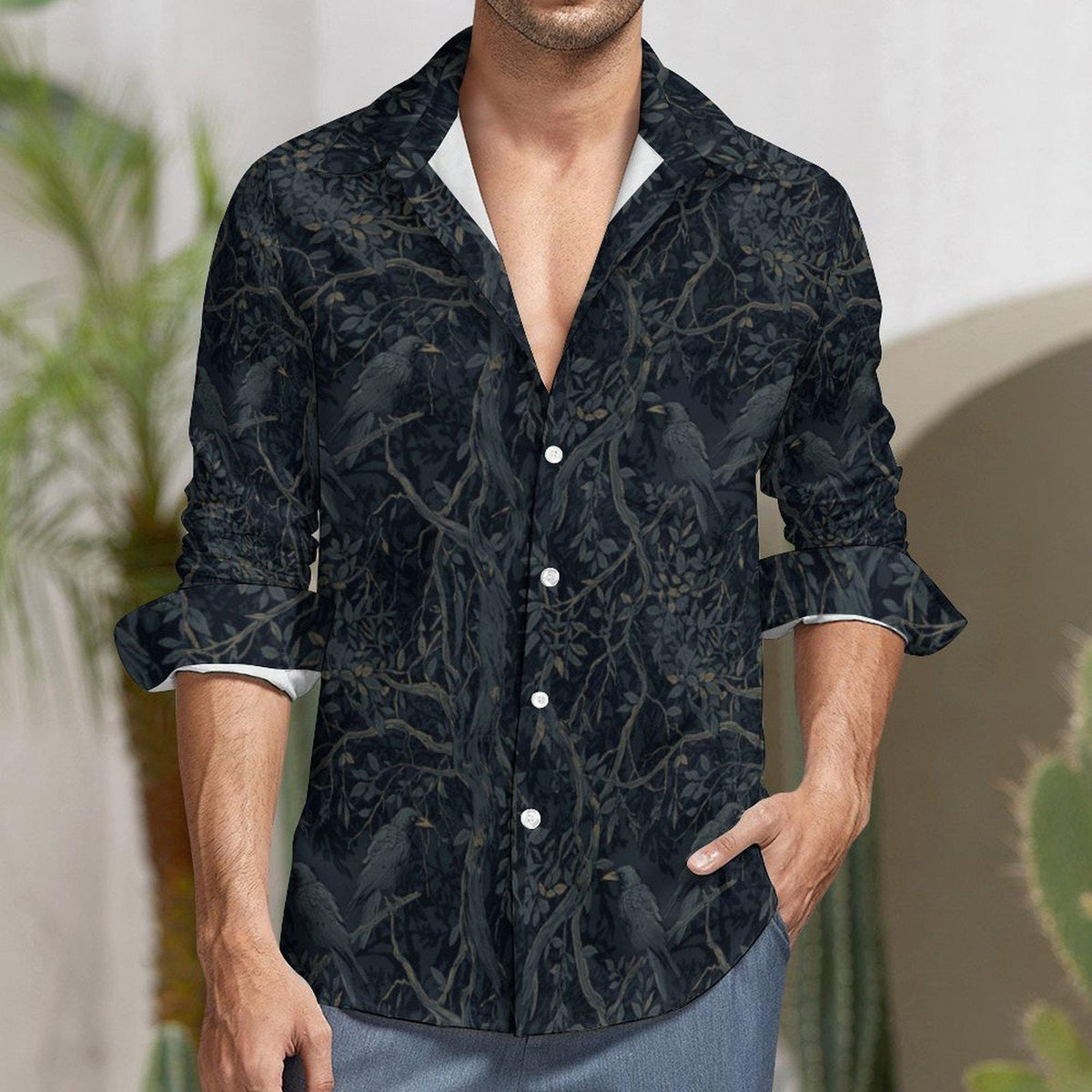 Dark Romance Shirt for Boyfriend William Morris Crow Faux Linen Mens Oxford Dark Academia Vest and Grandpa Sweater Goth Clothing for Grandpa