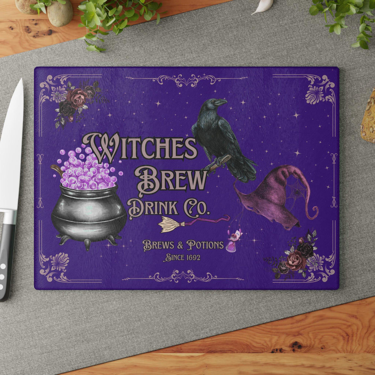 Kitchen Witch Gift for Mom Daughter Practical Magic Accessory for Witch Essential Witches Brew Midnight Margaritas Raven Glass Cutting Board