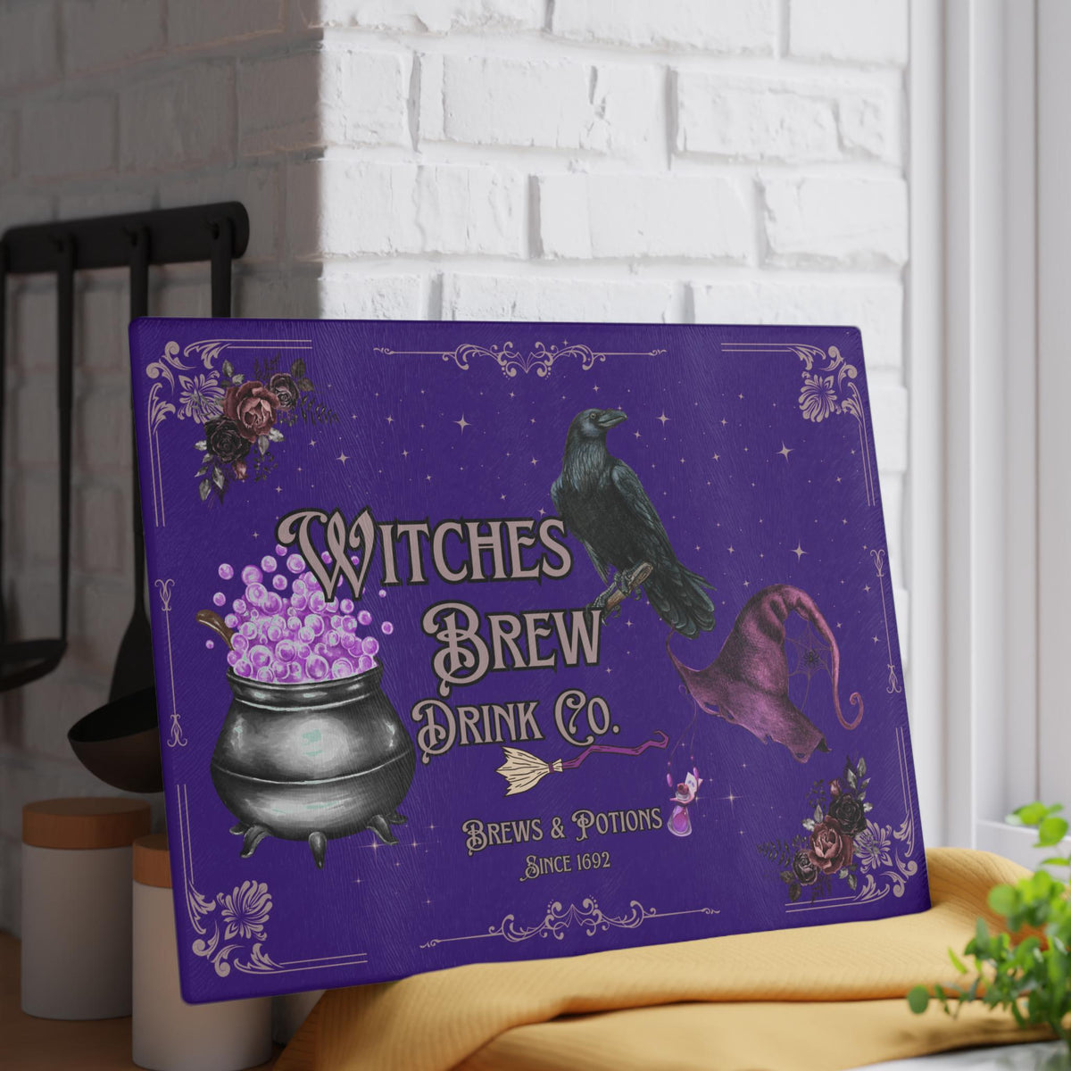 Kitchen Witch Gift for Mom Daughter Practical Magic Accessory for Witch Essential Witches Brew Midnight Margaritas Raven Glass Cutting Board