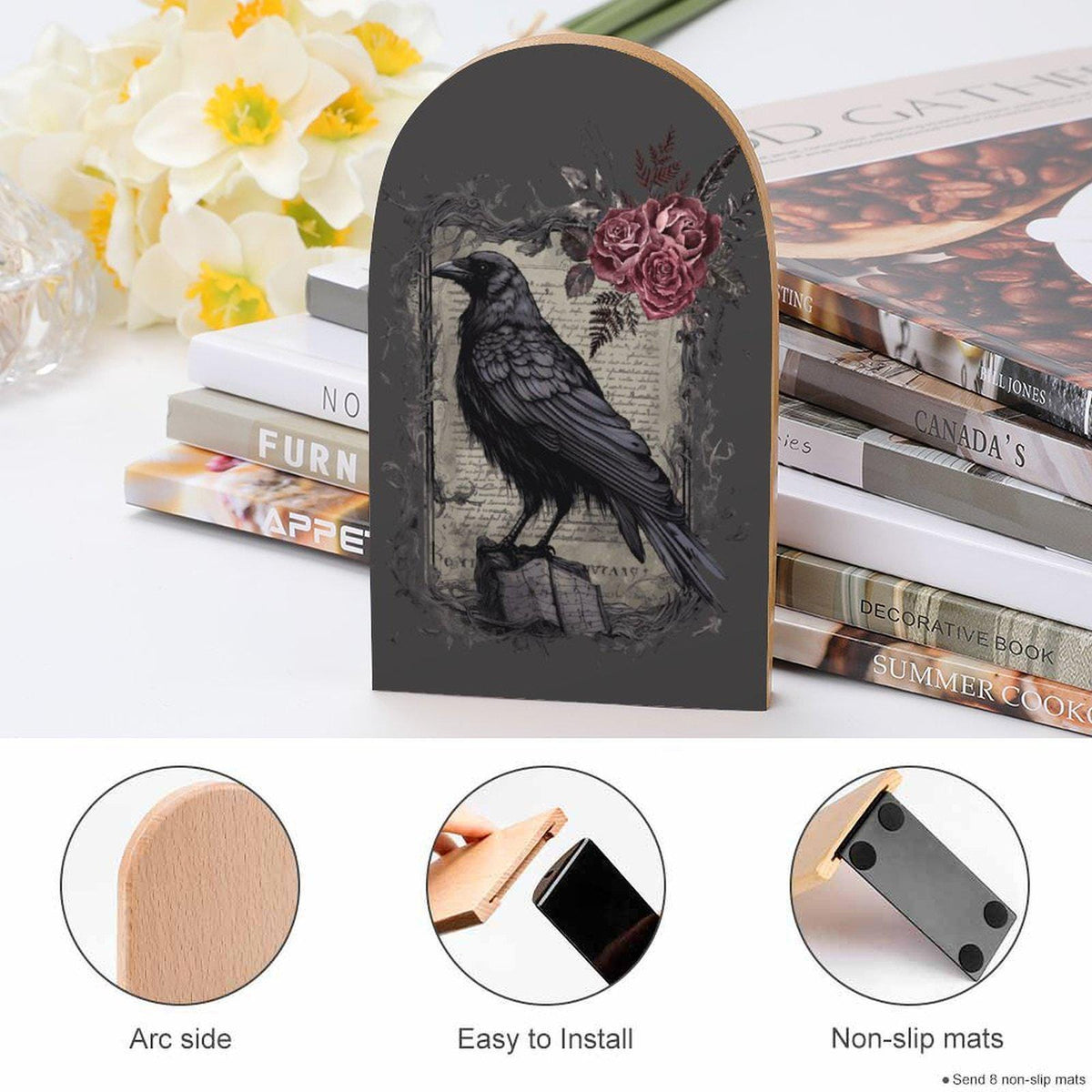 Witchy Bookends Pagan Gift Idea for Mom Birthday The Raven Bookends Edgar Allan Poe Inspired Witchy Occult Decor Witchcore Book Nook End