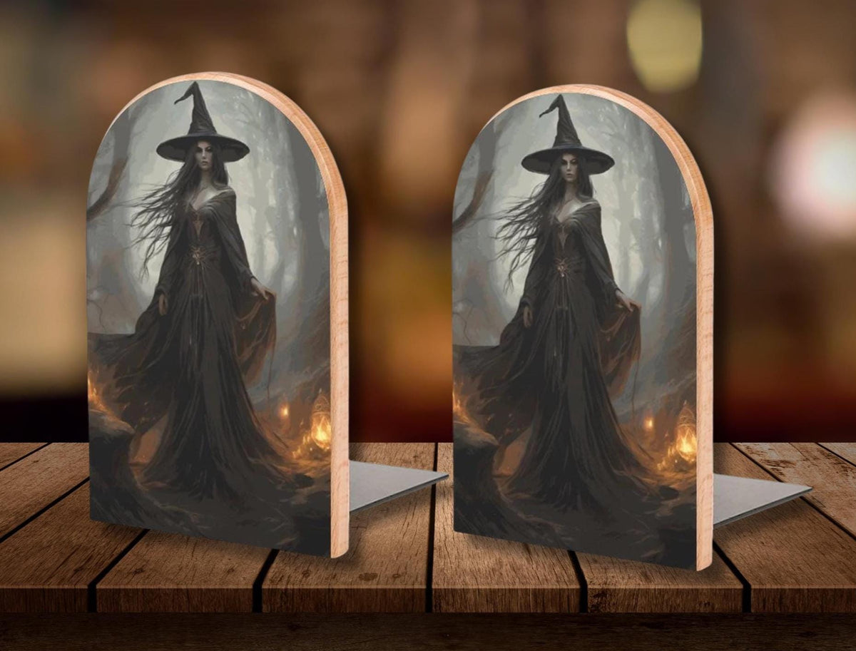Witch Wood Bookends: Beech Wood & Iron, Occult Pagan Decor