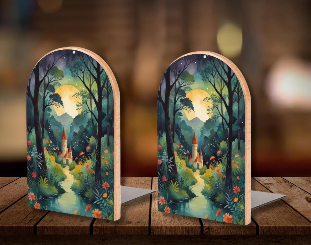 Fairytale Castle Wood Bookends: Whimsical Reading Nook Decor