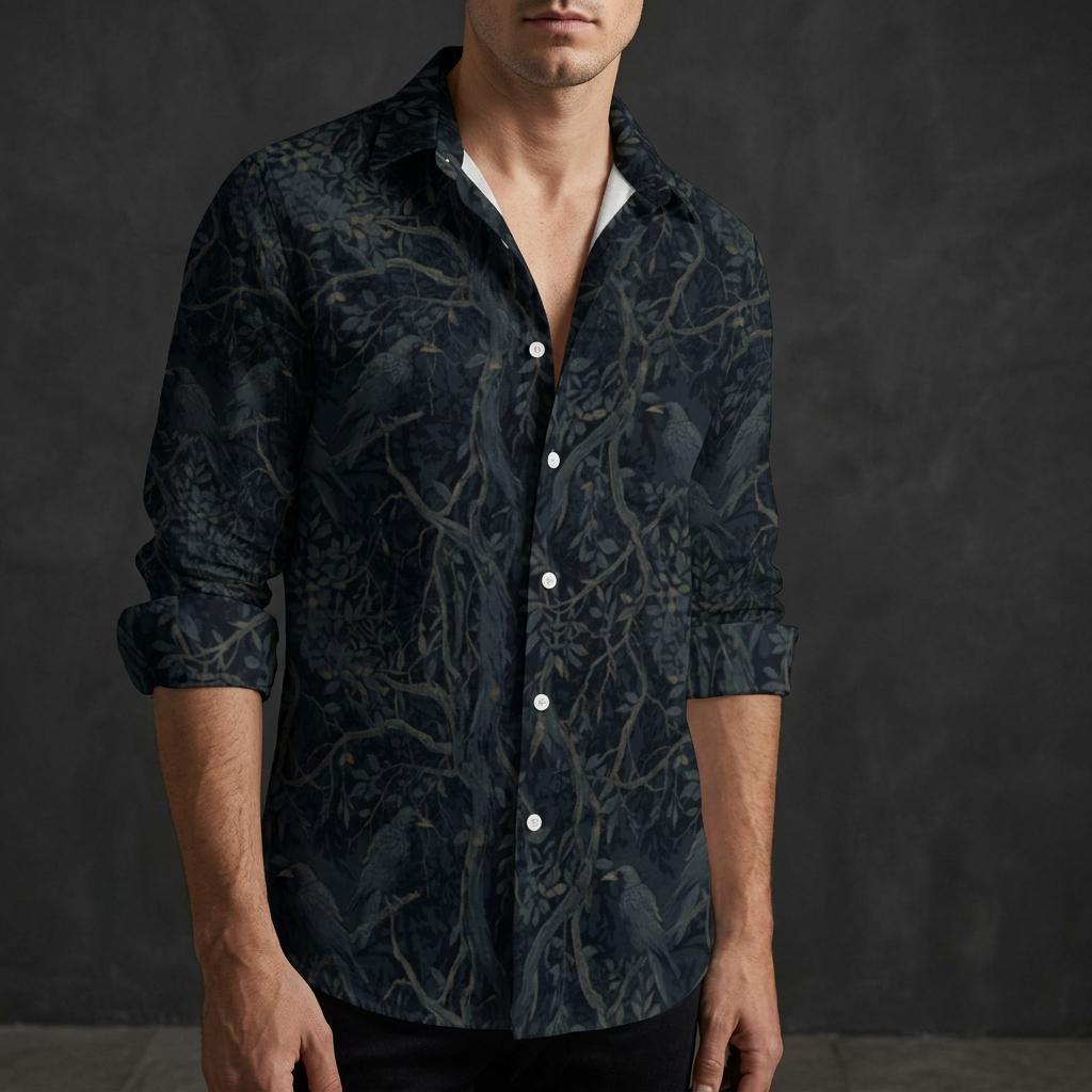 Dark Romance Shirt for Boyfriend William Morris Crow Faux Linen Mens Oxford Dark Academia Vest and Grandpa Sweater Goth Clothing for Grandpa