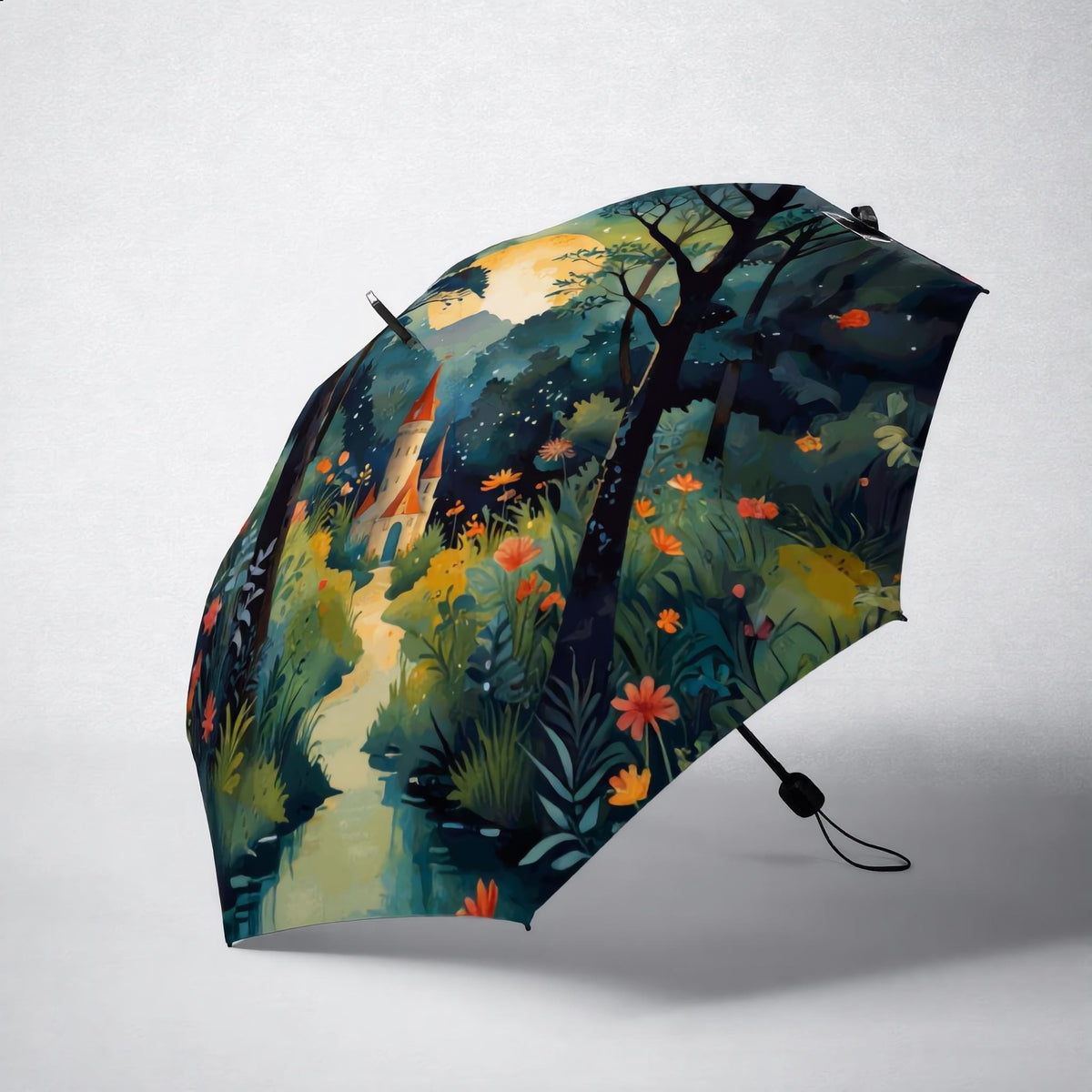 Birthday Umbrella Fantasy Lover Back to School Gift for Girl Fairytale Castle Auto Umbrella Mythical Landscape Unique Custom Rain Accessory