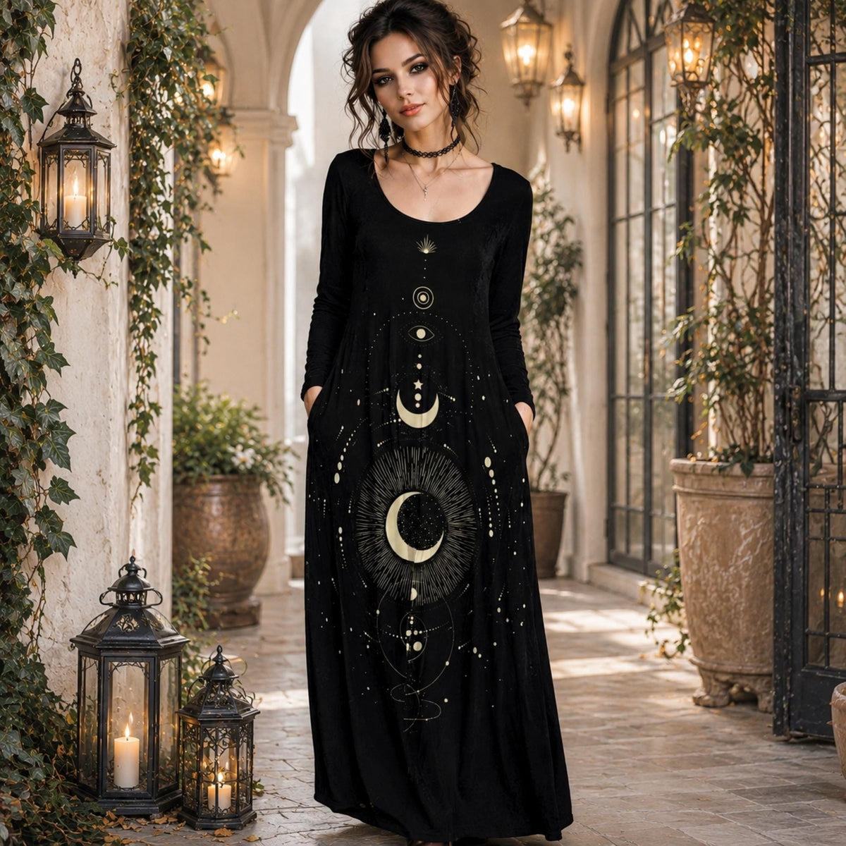 Plus Size Witch Black Gothic Formal Dress Celestial Christmas Dress Holiday Velvet Maxi Dark Academia Alt Clothing Spooky Season Red Gown