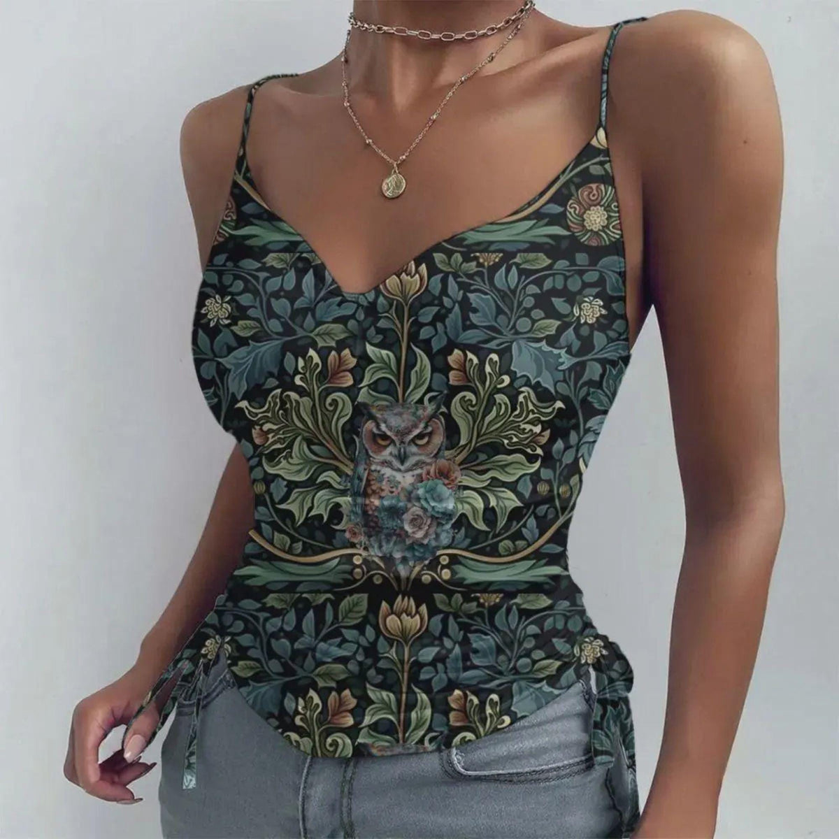 Witch Gift Fall Fashion Grunge Clothing Dark Academia Crow or Owl Drawstring Camisole William Morris Inspired Autumn Raven Gothic Lingerie