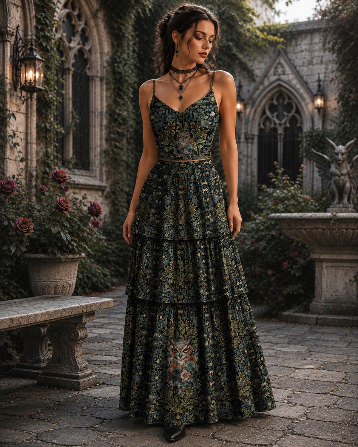 Witch Gift Fall Fashion Grunge Clothing Dark Academia Crow or Owl Drawstring Camisole William Morris Inspired Autumn Raven Gothic Lingerie