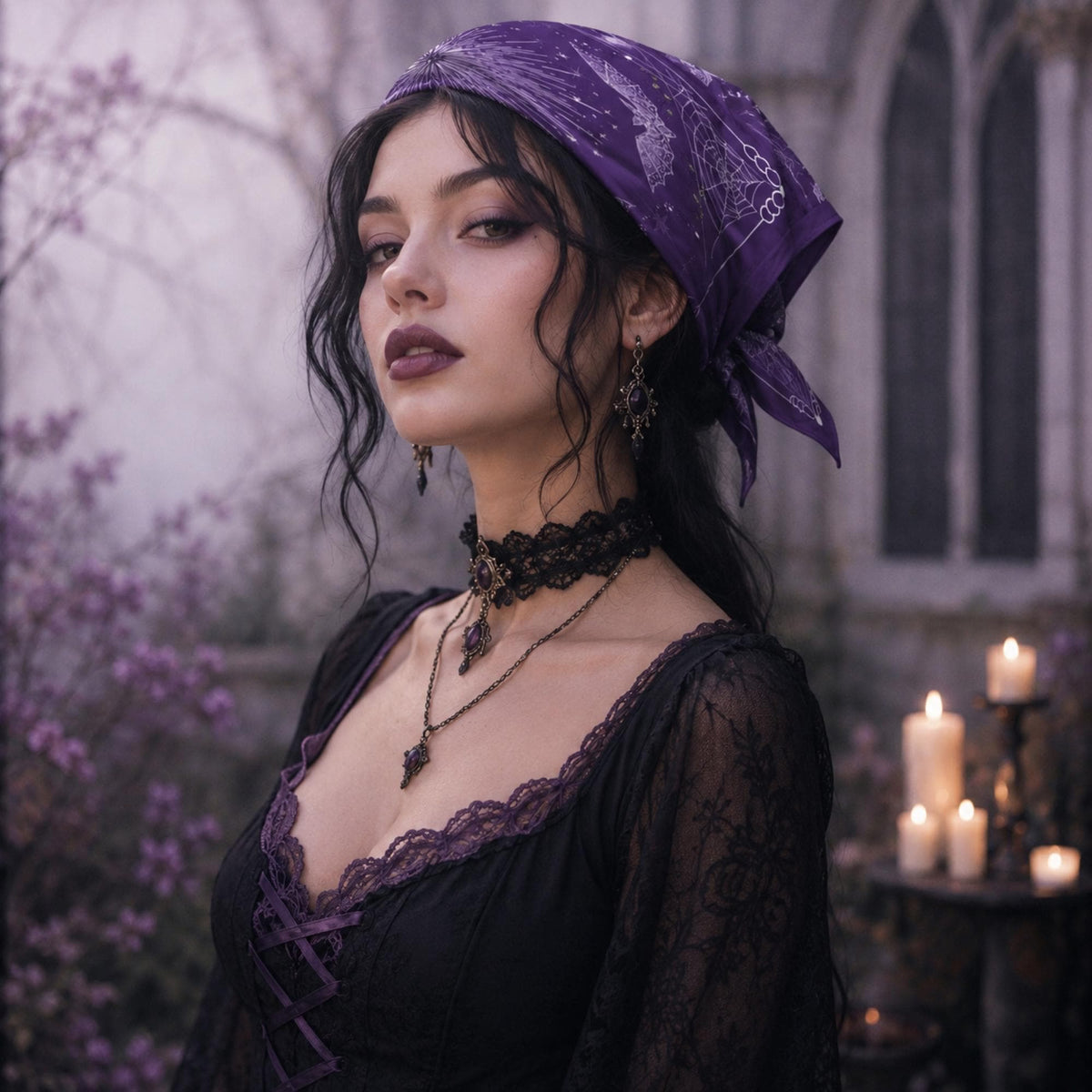 Halloween Bat Bandana Gift for Goth Girl Headscarf Custom Scarf Witchy Dark Academia Altar Cloth Grunge Clothing Hair Scarf Spiderweb Square