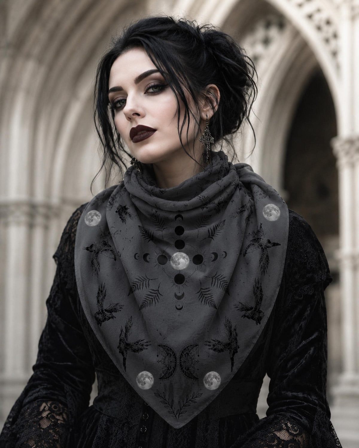 Magical Witch Square Gift for Mom Mystical Head Scarf for Gothic Halloween Party Celestial Crows Goth Black Bandana for Festive Holiday