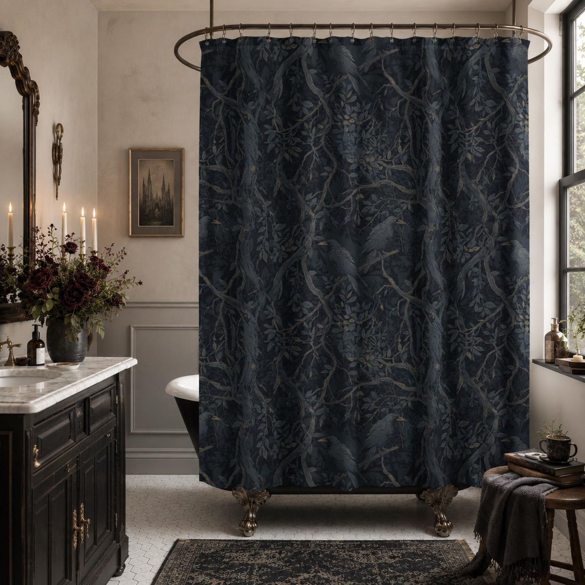 Floor Decor for Reading Nook William Morris Inspired Moody Goth Area Rug Edgar Allan Poe Bathroom Whimsigoth Round Entryway Mat Gift for Him