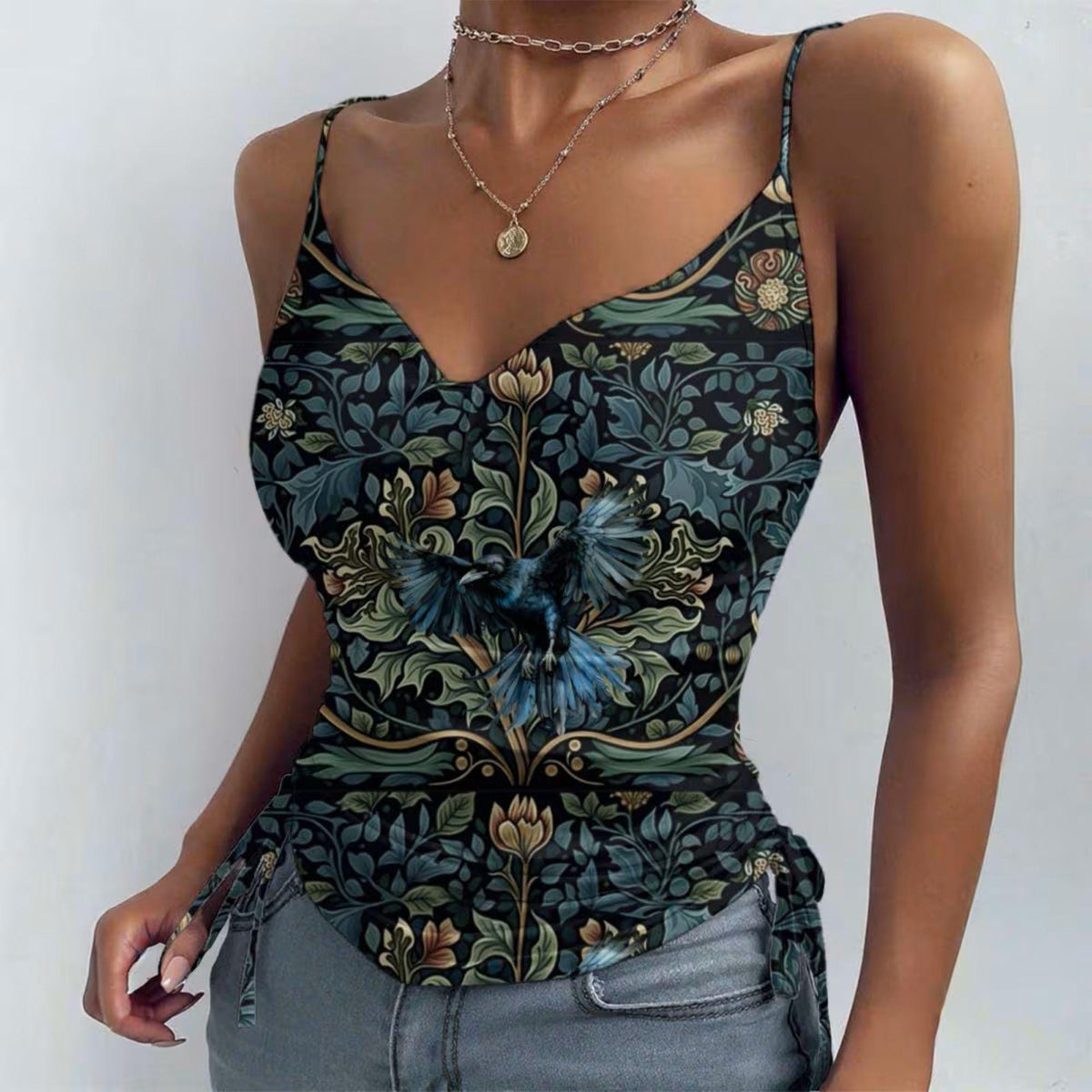 Witch Gift Fall Fashion Grunge Clothing Dark Academia Crow or Owl Drawstring Camisole William Morris Inspired Autumn Raven Gothic Lingerie