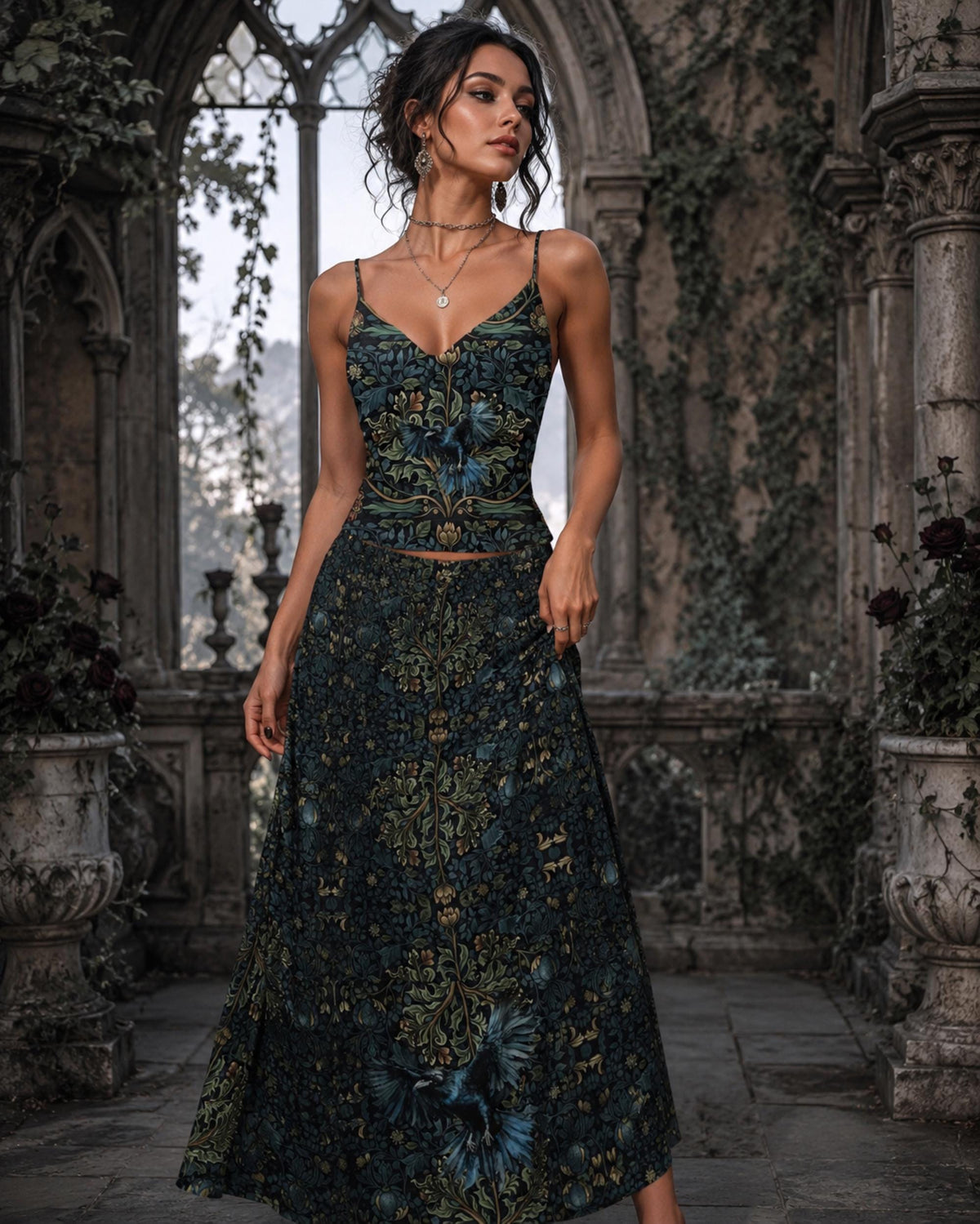 Witch Gift Fall Fashion Grunge Clothing Dark Academia Crow or Owl Drawstring Camisole William Morris Inspired Autumn Raven Gothic Lingerie